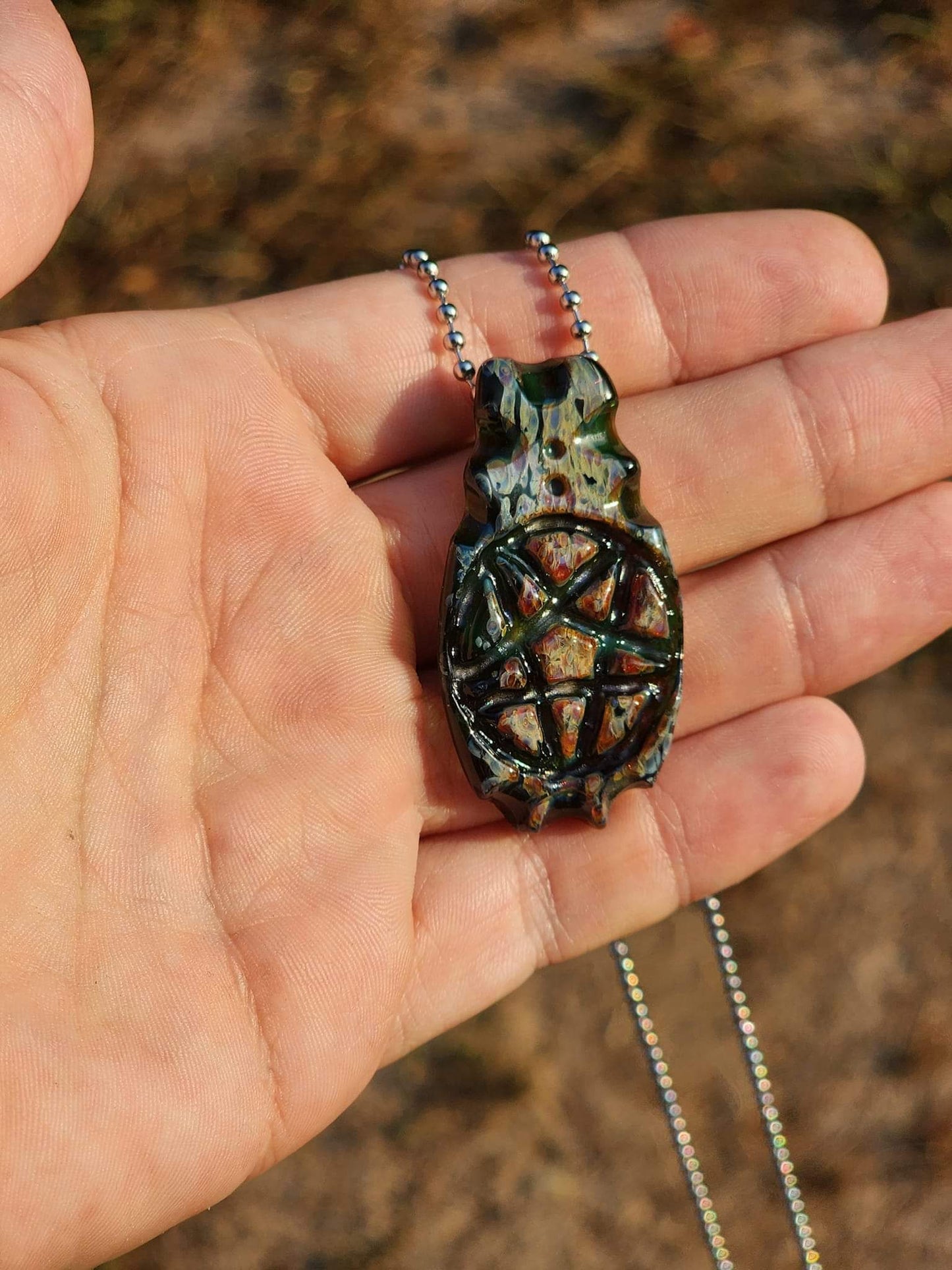 Inverted Pentagram Hand Carved Pendant